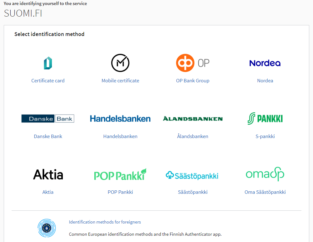 Suomi.fi identification page
