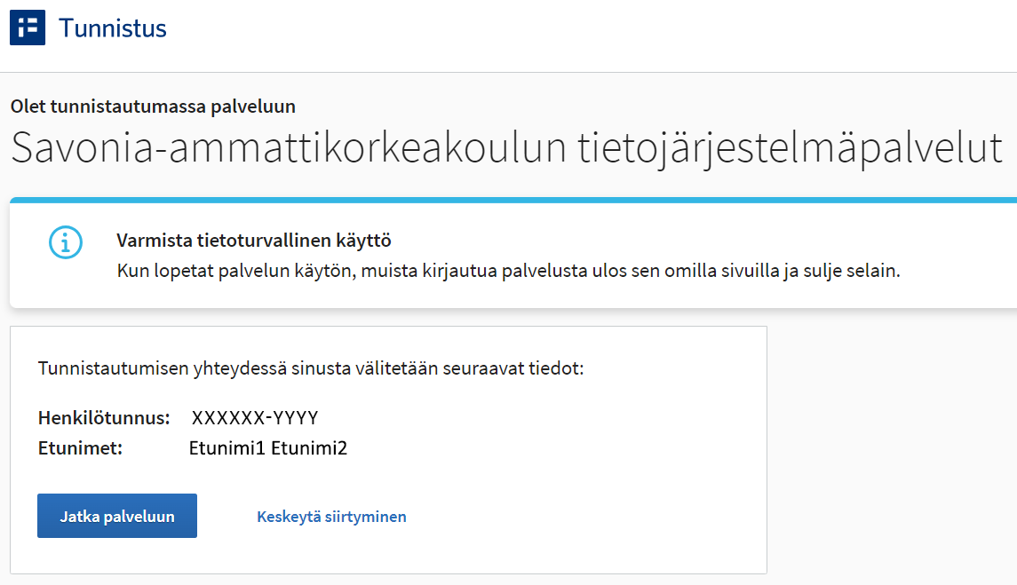 Suomi.fi Tarkista siirrettävät tunnistautumistietosi